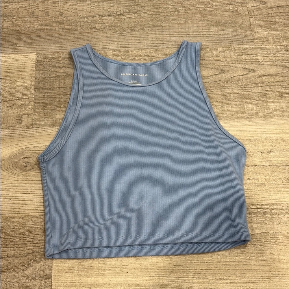 American Eagle Outfitters Blue Fitted Crop Tank Top